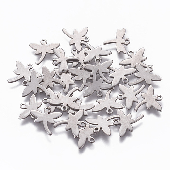 201 Stainless Steel Charms, Dragonfly, Stainless Steel Color, 12x12x1mm, Hole: 1.2mm