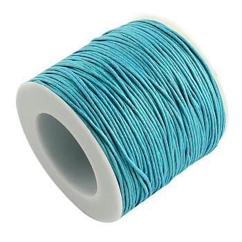 Eco-Friendly Waxed Cotton Thread Cords, Macrame Beading Cords, for Bracelet Necklace Jewelry Making, Medium Turquoise, 1mm, about 100yards/roll