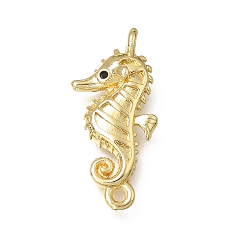 Brass Micro Pave Black Cubic Zirconia Pendants, Sea Horse Charms, Rack Plating, Long-Lasting Plated, Lead Free & Cadmium Free, Real 18K Gold Plated, 22x10.5x4mm, Hole: 1.2~1.4mm