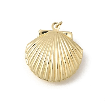 Brass Locket Pendants, Shell Shape Charms, Long-Lasting Plated, Cadmium Free & Lead Free, Real 18K Gold Plated, 24x22.5x8.5mm, Hole: 1.7mm, Inner Diameter: 13.5mm