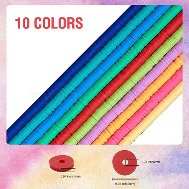 10 Stränge 10 Farben flache runde handgemachte Polymer Clay Perlen(CLAY-SZ0002-04B)-2