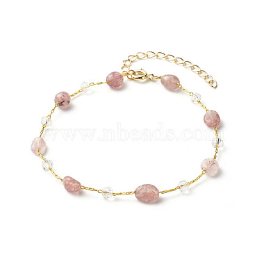 Natural Strawberry Quartz Beads Anklets Set for Girl Women(AJEW-AN00450-03)-3