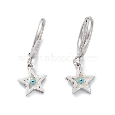 3 Pairs 3 Style Synthetic Shell Star with Enamel Evil Eye Dangle Hoop Earrings(EJEW-B020-06P)-2