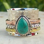 Alloy and Resin Finger Rings, Teardrop, Dark Cyan, US Size 11(20.6mm)(FS-WGDE678-06)