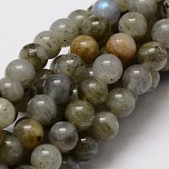 Natural Labradorite Round Beads Strands, 6mm, Hole: 1mm, about 62pcs/strand, 15.7 inch(G-E329-6mm-48)