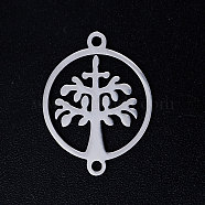 201 Stainless Steel Links connectors, Circle with Tree of Life, Stainless Steel Color, 19.5x15x1mm, Hole: 1.4mm(STAS-S105-JN398-1)