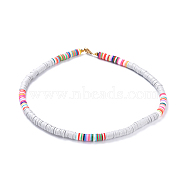 Handmade Polymer Clay Heishi Beaded Necklaces, with Brass Spacer Beads and 304 Stainless Steel Findings, Gray, 15.9~16.1 inch(40.5~41cm)(NJEW-JN02448-05)