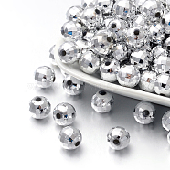 Faceted Round Plated Acrylic Beads, Silver Plated, 10mm, Hole: 1.5mm, about 800pcs/pound(PACR-L001-10mm-S)