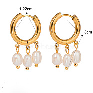 Stainless Steel Luxury Imitation Pearl Chandelier Earrings, with Unique Shape and Fashion Personality, Golden, 30x12.2mm(DL2536)