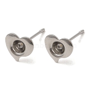 Heart 201 Stainless Steel Stud Earring Findings, Earring Settings with 304 Stainless Steel Pins, Stainless Steel Color, 7x7.5mm, Pin: 11x0.7mm, Tray: 2.8mm(STAS-Q315-02P)