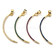 Brass with Cubic Zirconia Pendants, Long-Lasting Plated, Lead Free & Cadmium Free, Real 18K Gold Plated, Bent Stick, Mixed Color, 37.5x13x2.5mm, Hole: 4.5x3.2mm(KK-K341-32G)