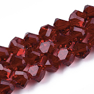 Glass Beads Strands, Faceted, Triangular Pyramid, Dark Red, 9x9x9mm, Hole: 1.5mm, about 50pcs/strand, 17.3 inch(X-GLAA-T006-06B-01)