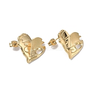 Ion Plating(IP) 304 Stainless Steel Heart Stud Earrings for Women, Real 18K Gold Plated, 20x19mm, Pin: 0.7mm(EJEW-F300-03G)
