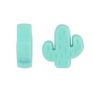 20Pcs Cactus Food Grade Eco-Friendly Silicone Focal Beads, Chewing Beads For Teethers, DIY Nursing Necklaces Making, Turquoise, 29x23x8mm, Hole: 2mm(JX906I)