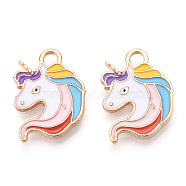 Alloy Enamel Pendants, Cadmium Free & Lead Free, Light Gold, Unicorn, Colorful, 18x13x1.5mm, Hole: 1.5mm(ENAM-T016-07-RS)