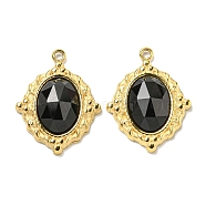 PVD Vacuum Plating 304 Stainless Steel Pendants, Faceted Natural Black Onyx(Dyed & Heated) Oval Charms, Real 18K Gold Plated, 19x15x4mm, Hole: 1.2mm(STAS-L278-125G-02)