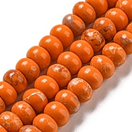 Synthetic Imperial Jasper Dyed Beads Strands, Rondelle, Dark Orange, 6~7x4~4.5mm, Hole: 1.2mm, about 90~94pcs/strand, 14.76''~15.08"(37.5~38.3cm)(G-D077-E01-02F)