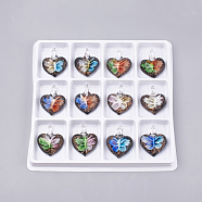 Handmade Gold Sand Lampwork Pendants, Inner Flower, Heart, Mixed Color, 41~46x36~38x15~16mm, Hole: 8mm, Box Size: 20x19.5x1.3cm, about 12pcs/box(LAMP-S189-16-B)