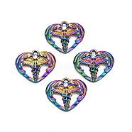 Rainbow Color Alloy Pendants, with Rhinestone, Cadmium Free & Lead Free, Heart, 19.5x22x3mm, Hole: 1.8mm(PALLOY-T054-160)