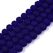 Transparent Glass Beads Strands, Faceted, Frosted, Rondelle, Dark Blue, 8mm, Hole: 1mm, about 64~65pcs/strand, 40~41cm(X-EGLA-A044-T8mm-MD06)