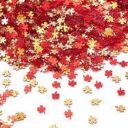 Plastic Sequins Beads, Golden Sheen, Sewing Craft Decorations, Clover, Red, 4.5x3.5x0.3~0.4mm(PVC-R024-06B)
