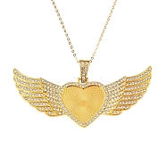 Alloy Pendant Cabochon Settings, with Rhinestone, Lead Free & Nickel Free, Heart with Wing, Golden, Crystal, Tray: 26.5x32.5mm, 47.5x107.5x6mm, Hole: 15mm(X-PALLOY-S107-001G-RS)