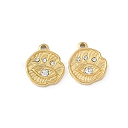 304 Stainless Steel Rhinestone Pendants, Eye Charms, Ion Plating(IP), Real 18K Gold Plated, 12x10x2mm, Hole: 1.4mm(STAS-Z122-42G)