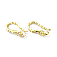 Brass Micro Pave Clear Cubic Zirconia Earring Hooks, Ear Wire, with Loops, Real 18K Gold Plated, 16.5mm, Hole: 1.2mm, 20 Gauge, Pin: 0.8mm(ZIRC-R112-06G)
