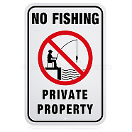 Globleland UV Protected & Waterproof Aluminum Warning Signs, No Fishing Private Property Sign, White, 450x300x0.85mm, Hole: 6mm(AJEW-GL0001-05D-02)