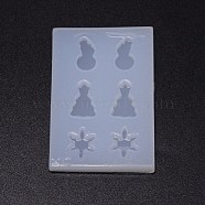 Christmas Theme DIY Earring Silicone Molds, Resin Casting Pendant Molds, For UV Resin, Epoxy Resin Jewelry Making, Snowman & Tree & Snowflake, White, 63x43x6mm, Inner Diameter: 8.5~11x13~15mm(DIY-TAC0013-29)