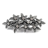 Flower Alloy Rhinestone Hair Barrettes, with Iron and Plastic Imitation Pearl, for Woman Girls, Antique Silver, 36x88x15mm(PHAR-S604-01AS-02)