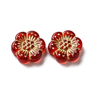 Transparent Plating Acrylic Beads, Golden Metal Enlaced, Plum Blossom, Red, 12~13x4mm, Hole: 1mm, about 1150pcs/500g(OACR-L013-024)