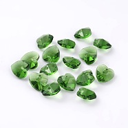 Romantic Valentines Ideas Glass Charms, Faceted Heart Charm, Lime Green, 10x10x5mm, Hole: 1mm(X-G030V10mm-07)