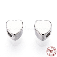 Rhodium Plated 925 Sterling Silver Beads, Heart, Nickel Free, with S925 Stamp, Real Platinum Plated, 3.3x3.1x2.5mm, Hole: 1.2mm(STER-T004-75P)