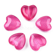 Transparent Spray Painted Glass Beads, Heart, Camellia, 12x12x5.5mm, hole: 0.9~1mm(GLAA-N035-030-C08)