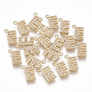 Brass Cubic Zirconia Charms, Letter, Clear, Real 18K Gold Plated, Letter.E, 10x6.5x1.5mm, Hole: 1mm(X-KK-S348-330E)