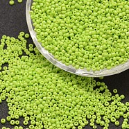 8/0 Glass Seed Beads, Grade A, Round, Opaque Colours, Green Yellow, 2.8~3.2mm, Hole: 1.0mm, about 15000pcs/pound(SEED-J014-F8-44)