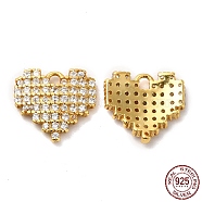 925 Sterling Silver Micro Pave Cubic Zirconia Charms, Pixel Heart Charm, Real 18K Gold Plated, 9.5x10x2mm, Hole: 1.2mm(STER-I010-19G)