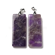 Natural Amethyst Big Pendants, Rectangle Charms, with Rack Plating Platinum Plated Brass Snap on Bails, Lead Free & Cadmium Free, 48~51x19~20x6~7.5mm, Hole: 5.7x4mm(G-H286-06P-07)