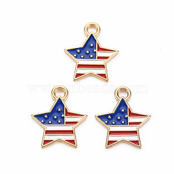 Rack Plating Alloy Enamel Pendants, Light Gold, Cadmium Free & Nickel Free & Lead Free, Star, Blue, 18x15.5x1mm, Hole: 2mm(X-PALLOY-N172-040)