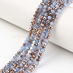 Electroplate Glass Beads Strands, Imitation Jade, Half Copper Plated, Faceted, Rondelle, Light Blue, 6x5mm, Hole: 1mm, about 92~94pcs/strand, 17~17.5 inch(42.5~43.75cm)(EGLA-A034-J6mm-N06)