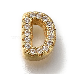 Rack Plating Brass Micro Pave Clear Cubic Zirconia Beads, Long-Lasting Plated, Cadmium Free & Lead Free, Real 18K Gold Plated, Letter, Letter D, 8~9x4~9x3mm, Hole: 0.8mm(KK-G500-30G-D)