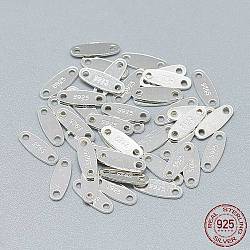 925 Sterling Silver Chain Tabs, with 925 Stamp, Oval, Silver, 9x3x0.5mm, Hole: 1mm(STER-T002-248S)