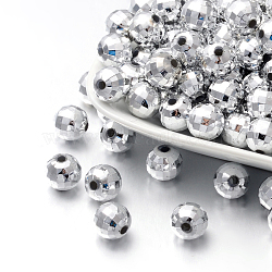 Faceted Round Plated Acrylic Beads, Silver Plated, 10mm, Hole: 1.5mm, about 800pcs/pound(PACR-L001-10mm-S)