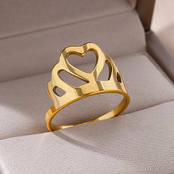 Personality Special-Interest 304 Stainless Steel Finger Rings for Women, Golden, Crown, Inner Diameter: 18mm(FS-WG32BFC-02)