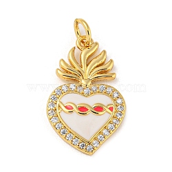 Rack Plating Brass Micro Pave Cubic Zirconia Pendants, with Enamel & Jump Ring, Cadmium Free & Lead Free, Long-Lasting Plated, Real 18K Gold Plated, Sacred Heart, Deep Pink, 22x13.5x3mm, Hole: 3.4mm(KK-A200-07G-01)