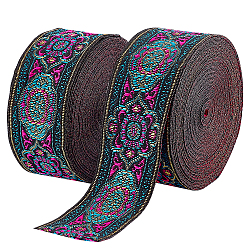 Ethnic Style Embroidery Polyester Ribbons, Jacquard Ribbon, Tyrolean Ribbon, Garment Accessories, Flower Pattern, Fuchsia, 1-3/8 inch(34mm), 0.5mm, about 7.66 Yards(7m)/pc(OCOR-WH0070-10F-06)