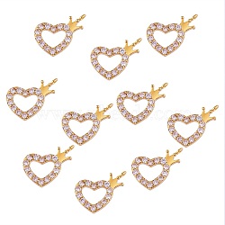 Brass Micro Pave Clear Cubic Zirconia Pendants, Heart with Crown, Real 18K Gold Plated, 14x16x3mm, Hole: 1mm, 10pcs/box(ZIRC-SZ0004-01)