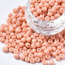 6/0 Glass Seed Beads, Baking Paint, Round Hole, Round, Light Salmon, 4~5x3~5mm, Hole: 1.2~1.5mm, about 4500pcs/Pound(SEED-S058-A-F414)