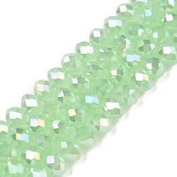 Electroplate Glass Beads Strands, Imitation Jade Beads, AB Color Plated, Faceted, Rondelle, Pale Green, 6x5mm, Hole: 1mm, about 84~85pcs/strand, 16.34~16.54 inch(41.5~42cm)(EGLA-A044-J6mm-B01)